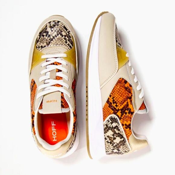 Hoff size 8 Navgli Snakeskin Embossed Sneaker - Orange and Beige - Picture 1 of 14